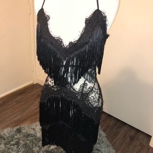 Black Fringe Lace Dress